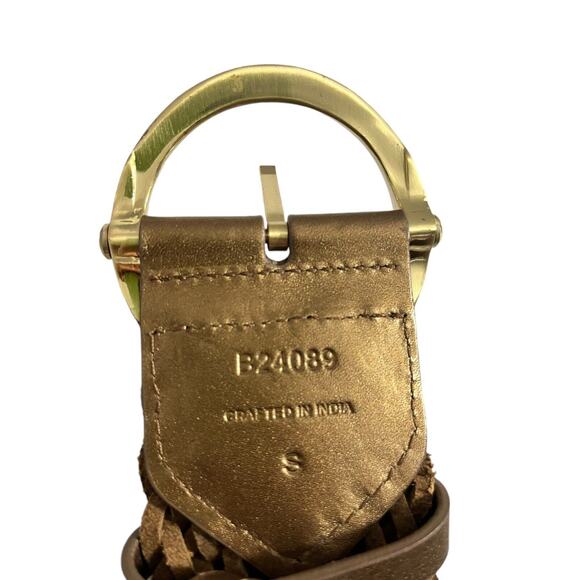 NWT COLE HAAN Gold Woven Wide Braided Leather Adjustable Ladies Size Small - Picture 3 of 9